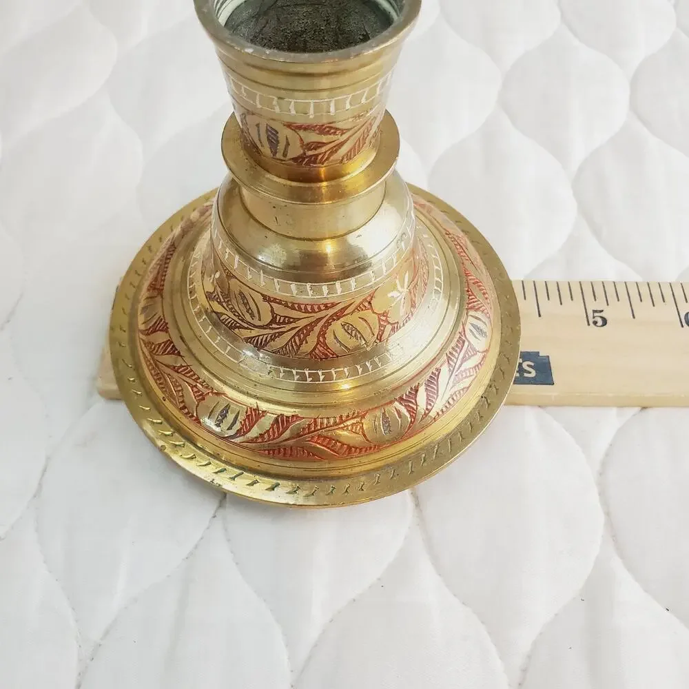 Antique Brass Hookah Base Pot Original Old Hand-Crafted Etched Floral Design Red